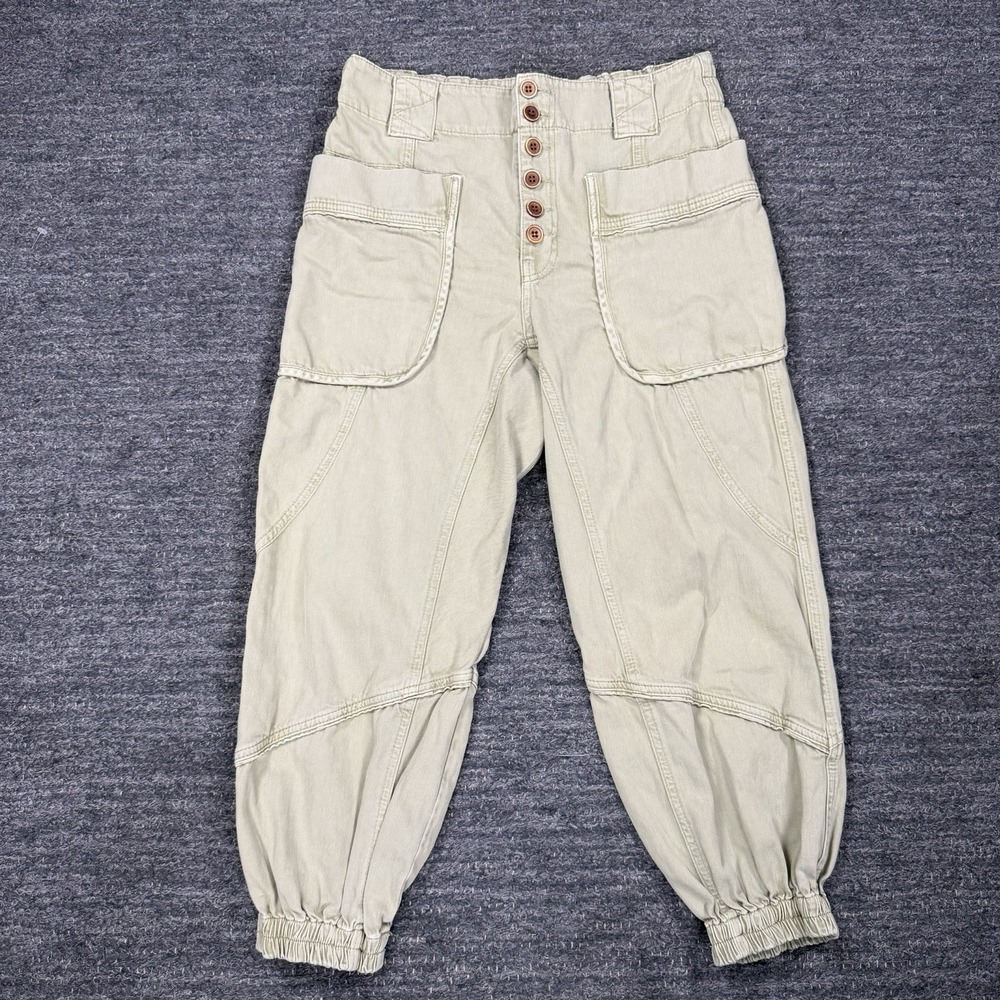 Free People Mai Tai Denim Khaki Joggers Women Small Green Military Army NO BELT